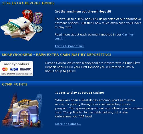 Europa Casino Bonuses